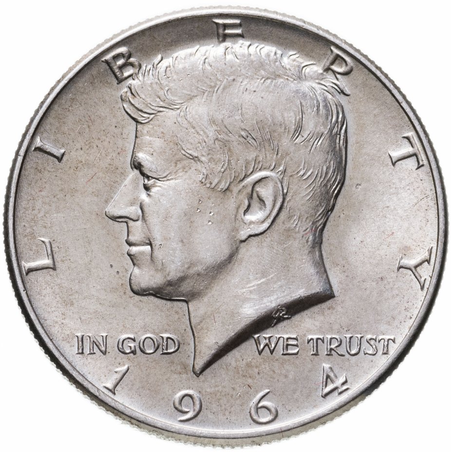 купить США 50 центов (1/2 доллара, half dollar) 1964  Kennedy Half Dollar (Кеннеди) без обозначения монетного двора