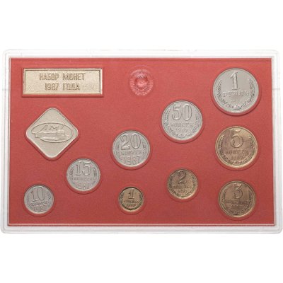 купить Годовой набор монет СССР 1987 года ЛМД жёсткий ( 9 монет + жетон)