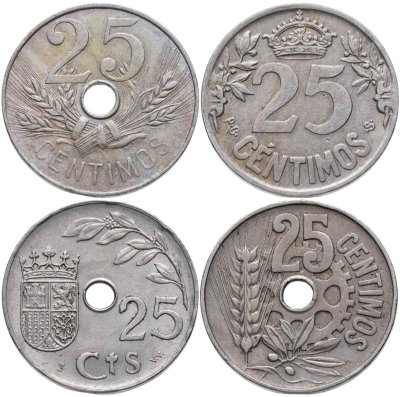 купить Испания набор из 4 монет 25 сантимов 1925-1937