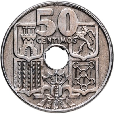 Купить Испания 50 сентимо (centimos) 1949, 56 внутри звезды