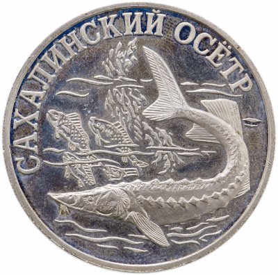 Купить 1 рубль 2001 СПМД Красная книга - сахалинский осётр
