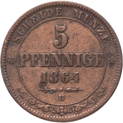 купить Германия, Саксония 5 пфеннигов 1864 В