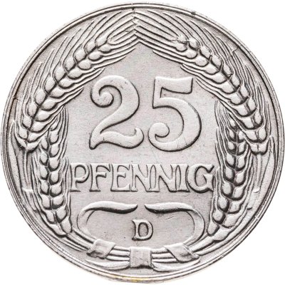 купить Германия 25 пфеннигов (pfennig) 1909 D