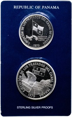 купить Панама 1979 набор из 2-х монет "Договор о Панамском канале" в футляре