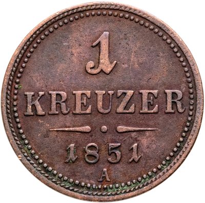 купить Австрия 1 крейцер (kreuzer) 1851, знак монетного двора "A" - Вена