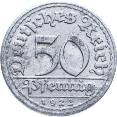 купить Германия (Веймарская республика) 50 пфеннигов 1922 "D"