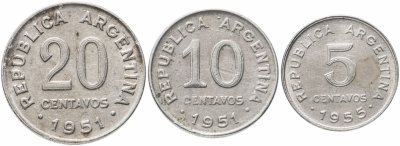купить Аргентина, набор из 3 монет 1951-1955 Хосе де Сан Мартин