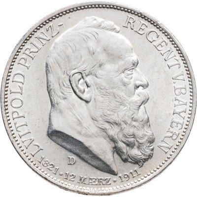 купить Германская империя (Бавария) 3 марки 1911 "90 лет со дня рождения Луитпольда Баварского"