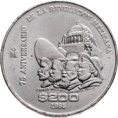 купить Мексика 200 песо (pesos) 1985 75 лет Революции