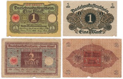 купить Германия набор из 2 банкнот 1, 2 марки 1920