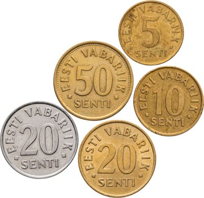 купить Эстония набор из 5 монет 5, 10, 20, 50 сентов 1991-2003
