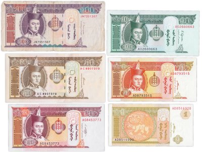 купить Монголия набор из 6 банкнот 1, 5, 10, 20, 50, 100 тугриков 2000-2018