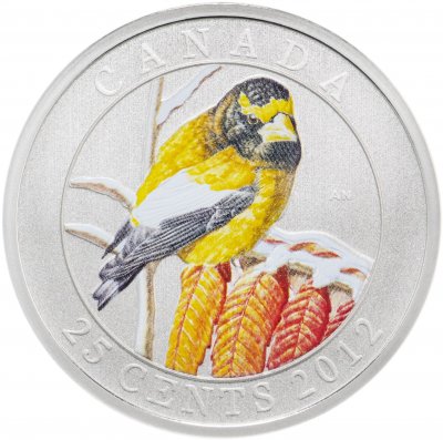 купить Канада 25 центов 2012 "Птицы Канады - вечерний дубонос" в футляре, с сертификатом