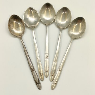 купить Набор чайных ложек "Ёлочка" на 5 персон, мельхиор (медь-никель), Красносельская ювелирная фабрика, СССР, 1960-1980 гг.