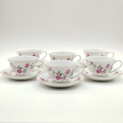 купить Набор из 6-ти чайных пар с изображением роз, фарфор, деколь, золочение, Китай, 1960-1980 гг.