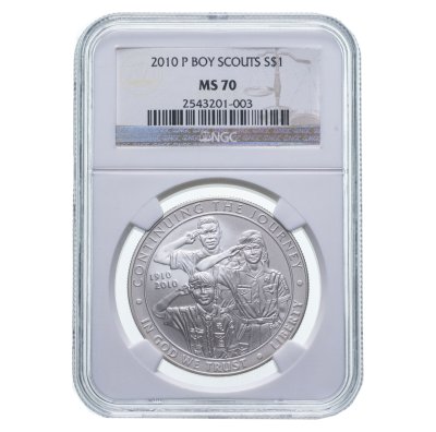 Купить США 1 доллар (dollar) 2010 "100 лет бойскаутам Америки", в слабе NGC MS70
