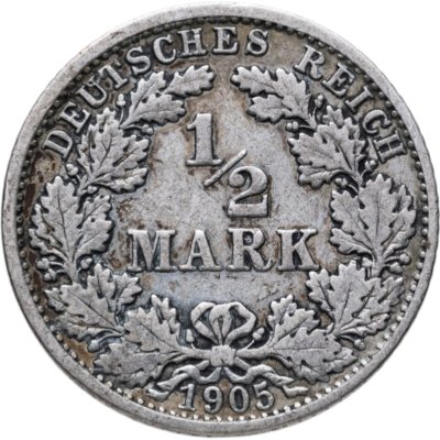 купить Германия 1/2 марки (mark) 1905 F знак монетного двора: "F" - Штутгарт