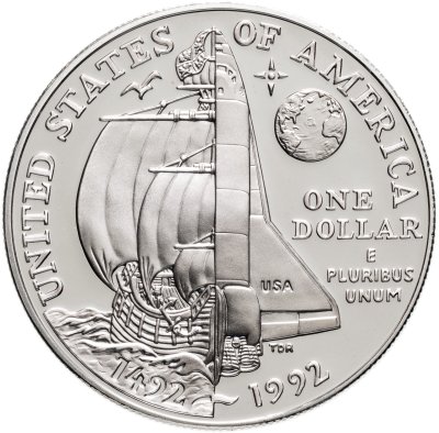 купить США 1 доллар 1992 "500 лет путешествию Колумба" в футляре с сертификатом