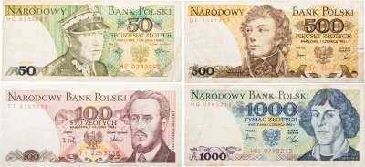 купить Польша набор из 4 банкнот 50, 100, 500, 1000 злотых 1982-1988