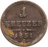 Купить Австрия 1 крейцер (kreuzer) 1851, знак монетного двора "A" - Вена