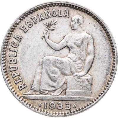 купить Испания 1 песета (peseta) 1933, 34 внутри звезд