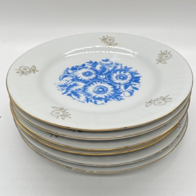 купить Тарелки десертные 6 шт. с цветочным декором, фарфор, деколь, золочение, Барановский фарфоровый завод, СССР, 1970-1991 гг.