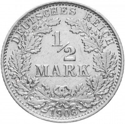 Купить Германия (Германская империя) 1/2 рейх марки 1908 "А"
