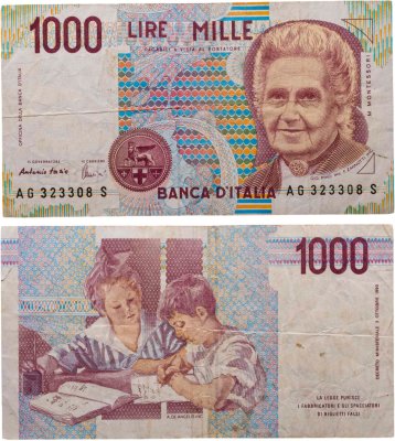 купить Италия 1000 лир 1990 "Мария Монтессори. Школа Монтессори"