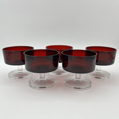 купить Набор из 5-ти бокалов (креманок) насыщенного рубинового цвета, стекло, Франция, 1970-2000 гг.