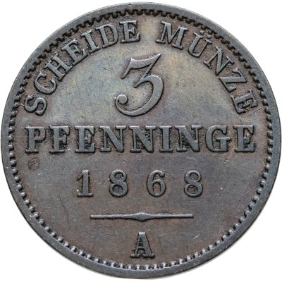 купить Германия, Пруссия 3 пфеннинга 1868 А