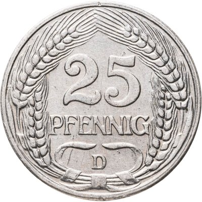 купить Германия 25 пфеннигов (pfennig) 1912, знак монетного двора: "D" - Мюнхен