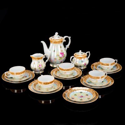 купить Сервиз чайно-кофейный с цветочным декором на 5 персон (20 предметов), фарфор, деколь, люстр, золочение, Oscar Schlegelmilch, ГДР, 1953-1972 гг.