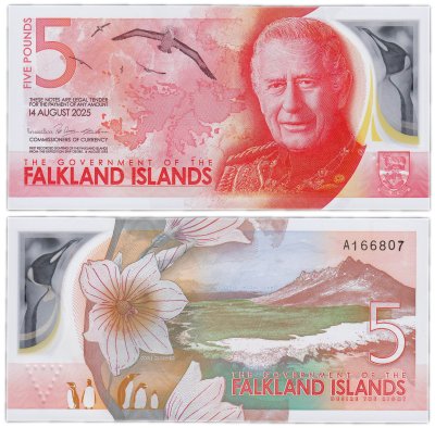 купить Фолклендские острова - 5 фунтов 2025 год "Чарльз 3" Pick 20 полимер