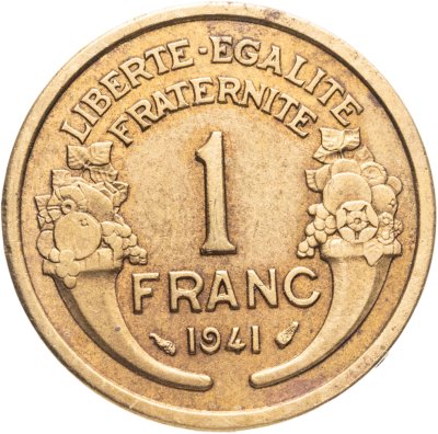 купить Франция 1 франк (franc) 1941 алюминиевая бронза
