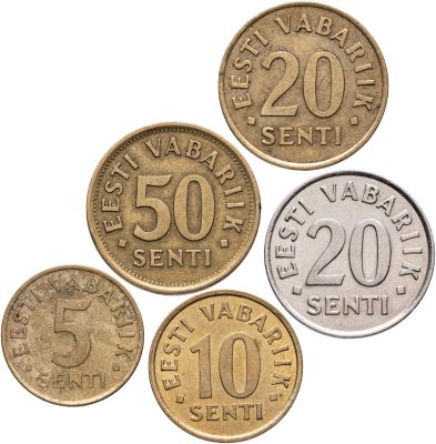 купить Эстония набор из 5 монет 5, 10, 20, 50 сентов 1991-2003