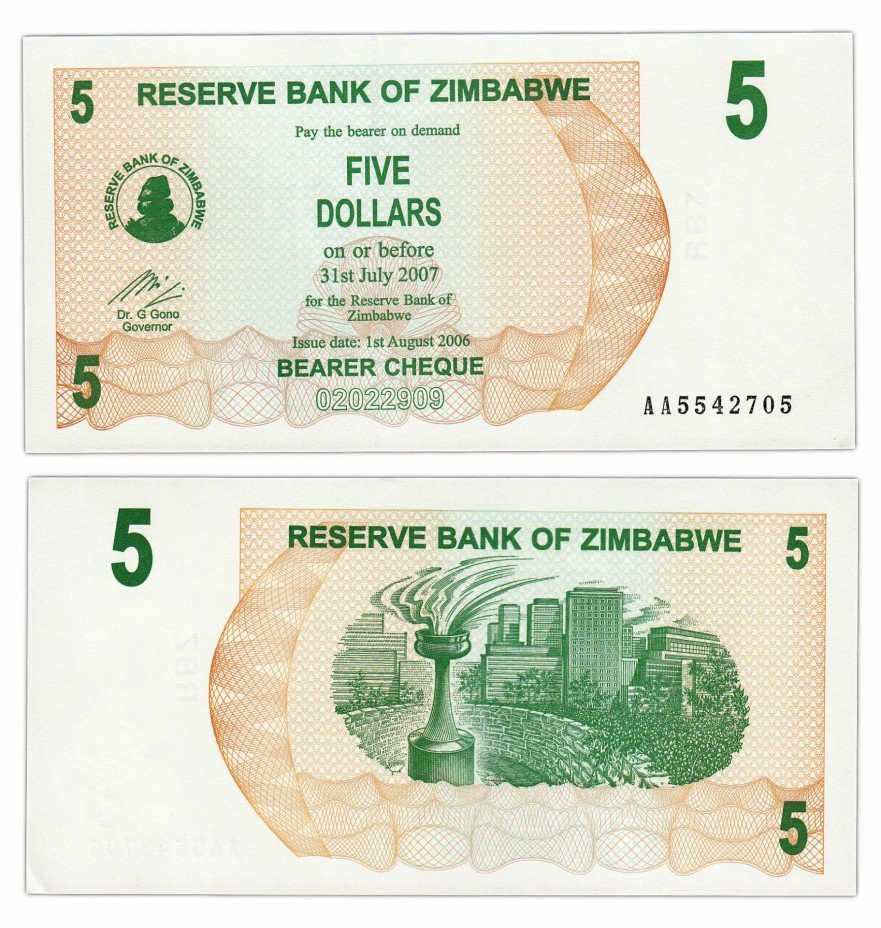 купить Зимбабве 5 долларов 2006 год (2007) Pick 38