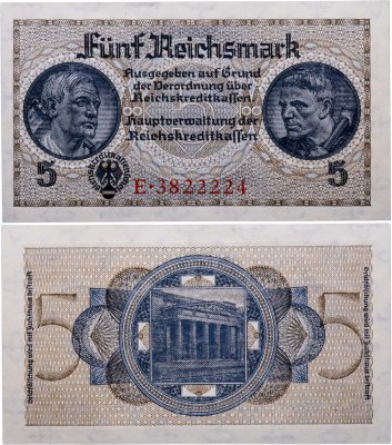 купить Германия 5 рейхсмарок (reichsmark) 1940-1945 "Немецкие оккупационные территории"