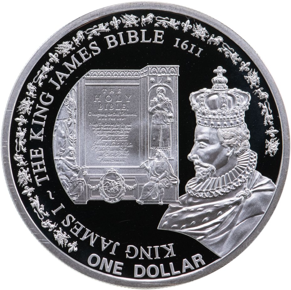 Монета Фиджи 1 доллар (dollar) 2010 "Библия короля Иакова" стоимостью ...
