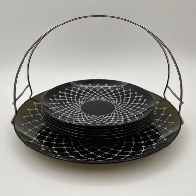 купить Набор для подачи десерта (вазочка и 5 тарелок) с цветочным декором, стекло, металл, Российская Федерация, 1995-2015 гг.