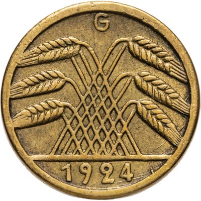 купить Германия 5 рентных пфеннигов (rentenpfennig) 1924 G знак монетного двора "G" — Карлсруэ