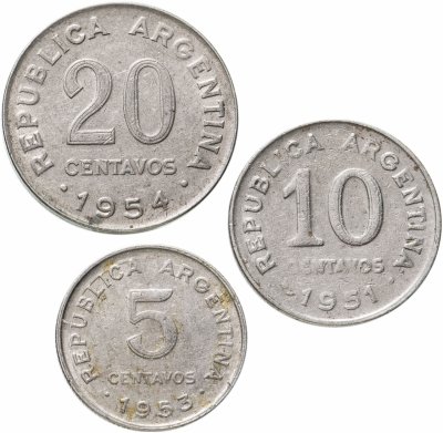 купить Аргентина, набор из 3 монет 1951-1955 Хосе де Сан Мартин