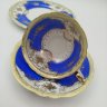 Купить Трио чайное кобальтового цвета с золотистым рисунком и зеленым кантом, фарфор, крытье, деколь, золочение, Западная Европа, 1970-1990 гг.