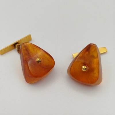 купить Запонки винтажные со вставками треугольной формы, металл, янтарь, СССР, 1970-1990 гг.