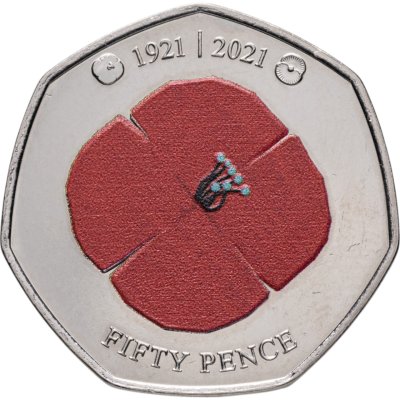купить Джерси 50 пенсов 2021 "100 лет Королевскому британскому легиону /Четырехлистный мак/", Цветное покрытие