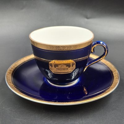 купить Пара кофейная "Ленинград", фарфор, крытье кобальтом, золочение, Ленинградский фарфоровый завод (ЛФЗ), СССР, 1950-1970 гг.