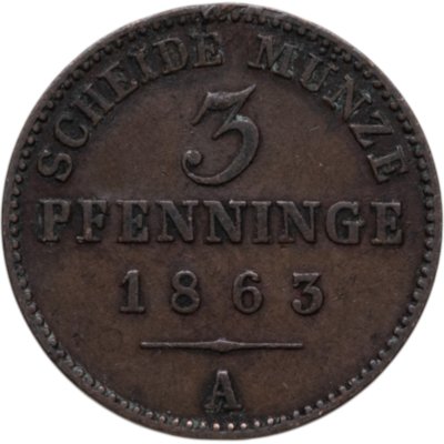 купить Пруссия 3 пфеннига 1863 А