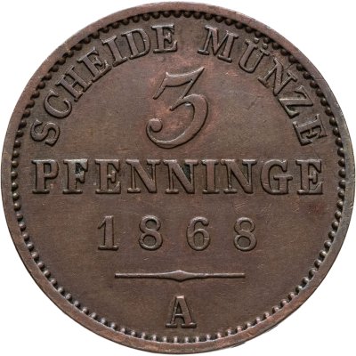 купить Пруссия 3 пфеннига 1868 A