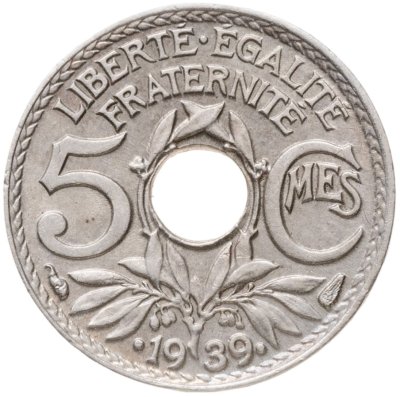 купить Франция 5 сантимов (centimes) 1939