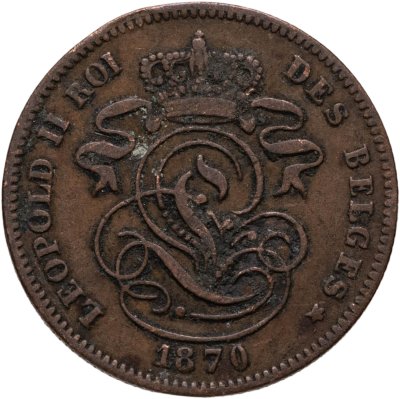 купить Бельгия 2 сантима (centimes) 1870 Надпись на французском - 'DES BELGES'