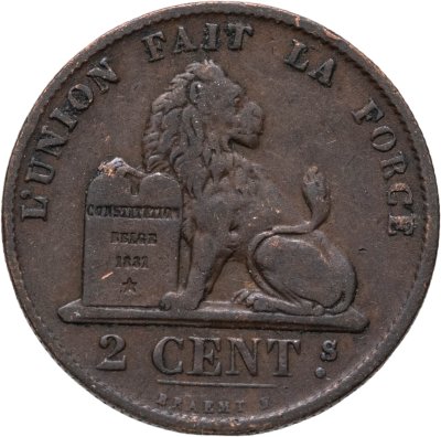 купить Бельгия 2 сантима (centimes) 1870 Надпись на французском - 'DES BELGES'